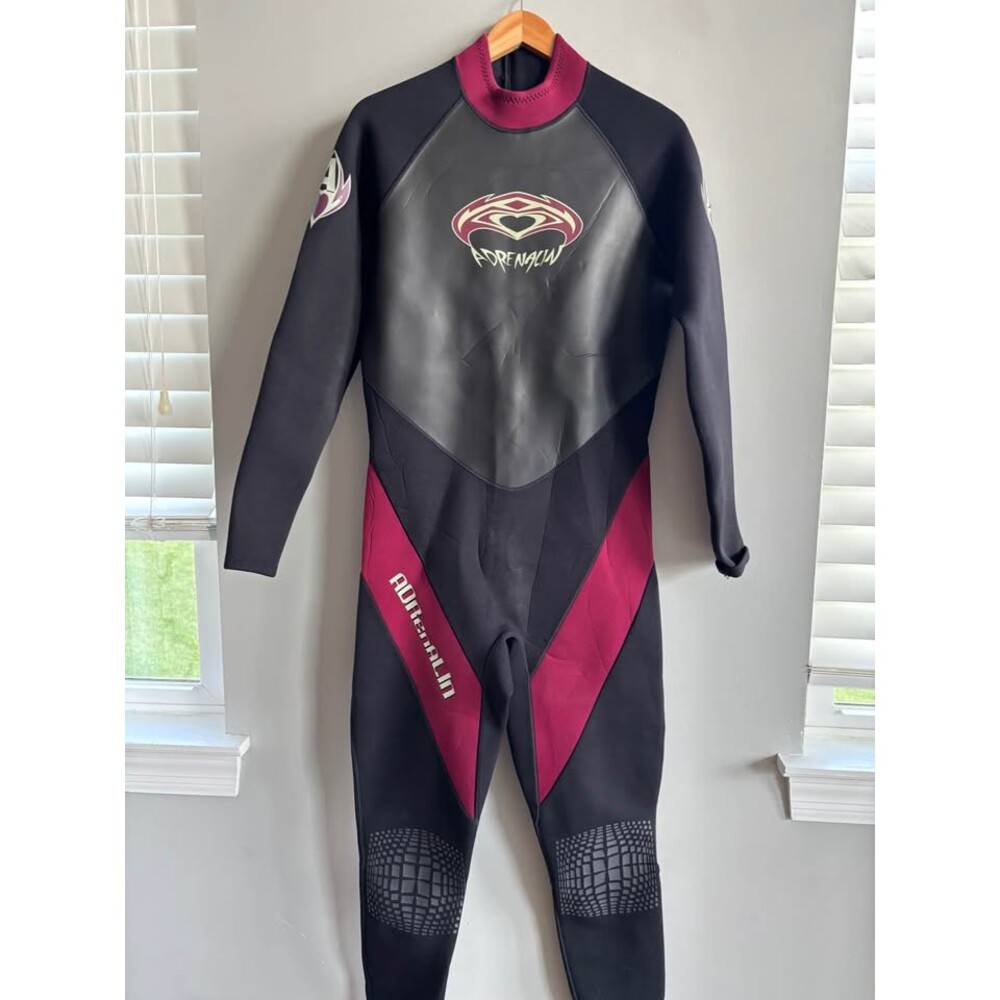 Vintage Adrenalin Full Steamer Wetsuit Black Maroon Neoprene Men's XL